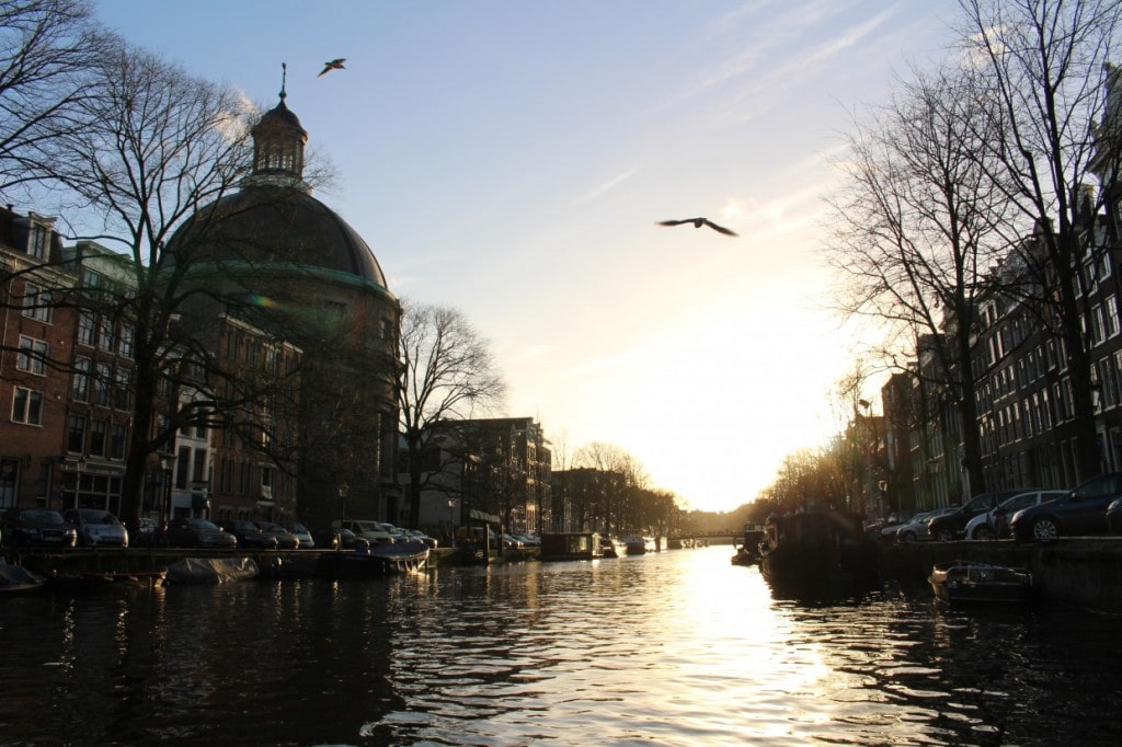 Amsterdam gracht at sunset