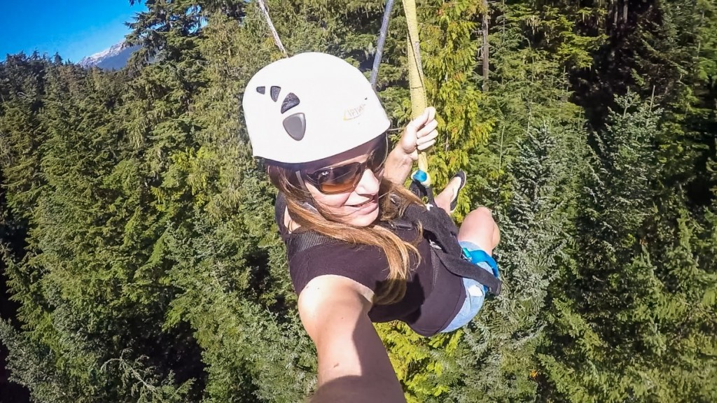 In the air, zipline in WHistler, Canada