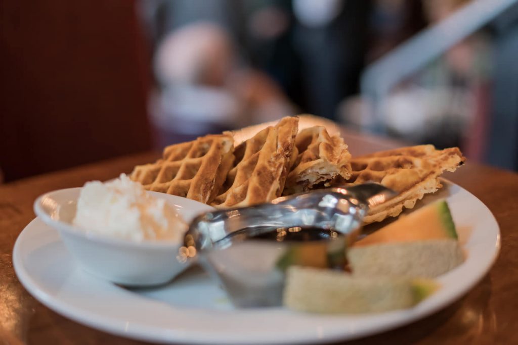 Waffles for breakfast at Magnolia Hotel & Spa