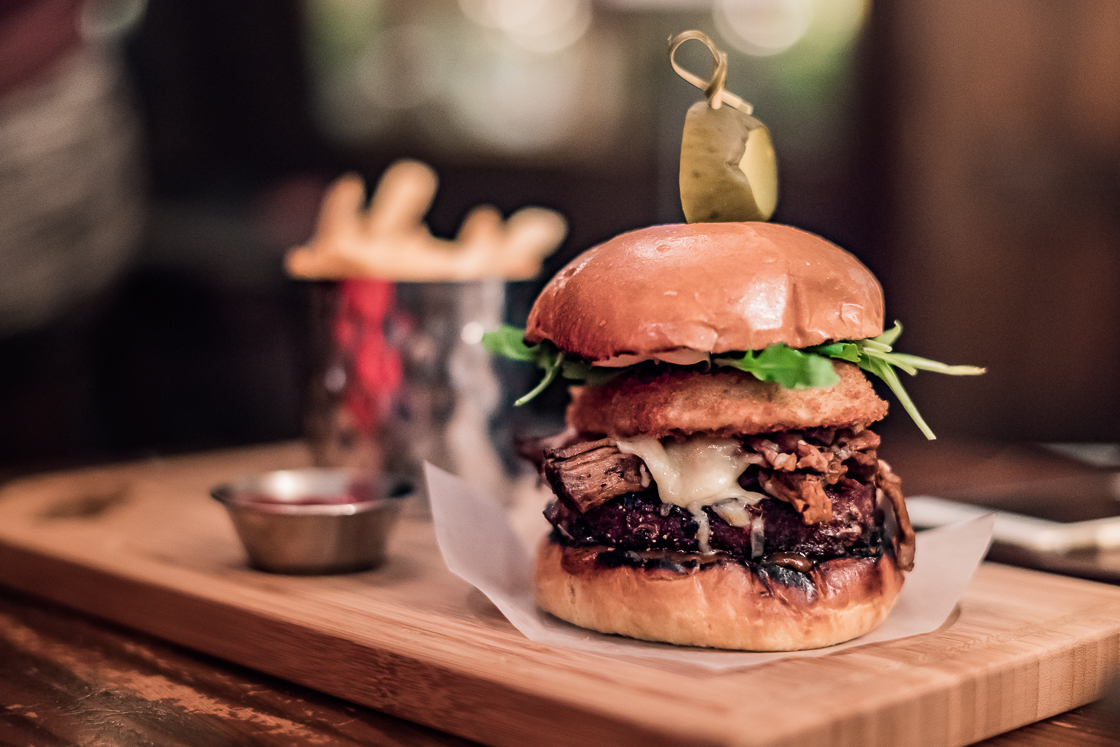 Burger at the Dubh Linn Gate Pub in Whistler