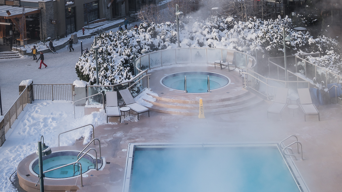 Pool and hot tubs at the Pan Pacific Whistler Mountainside Hotel