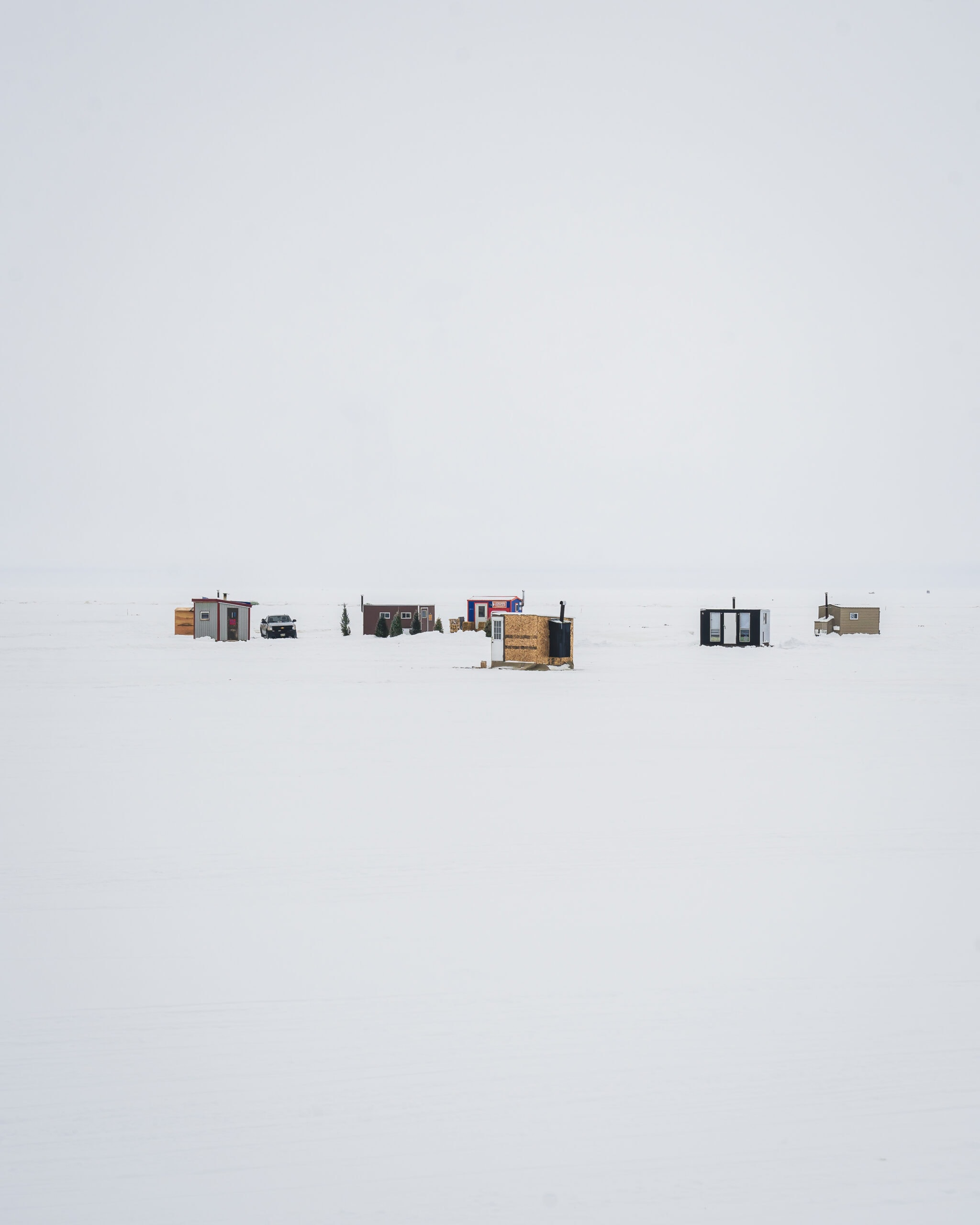 Gimli ice fishng shacks on Lake Winnipeg