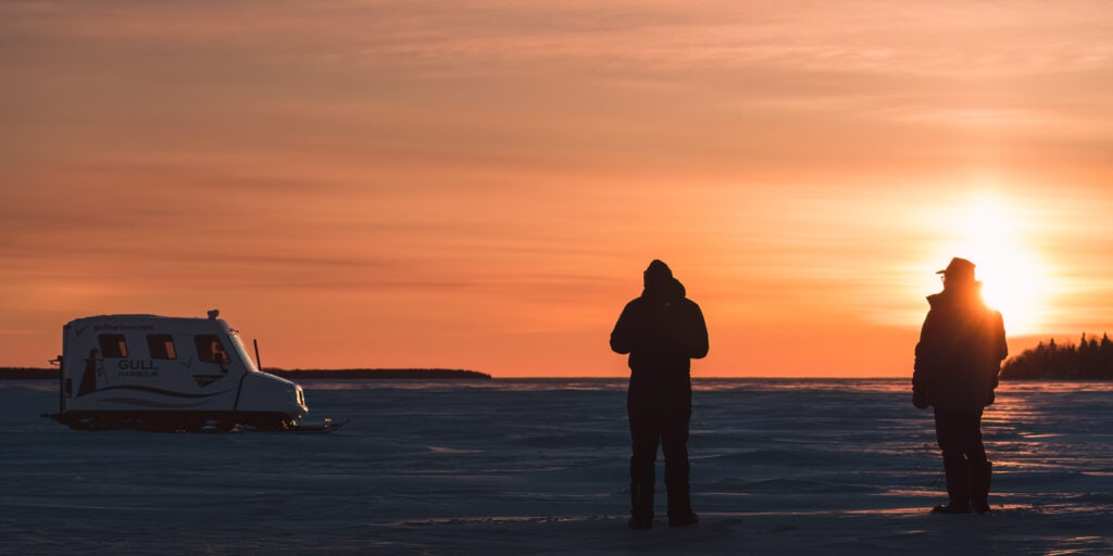 Lake Winnipeg sunset Hecla island with snobear
