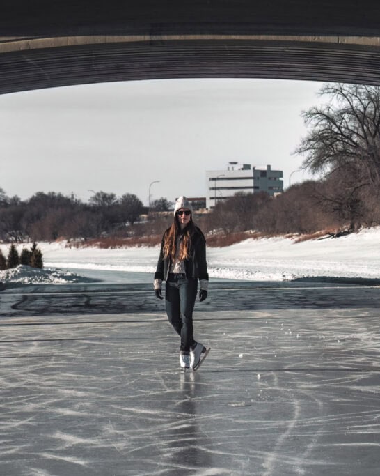 ice skating on river Winnipeg Mantioba Canada